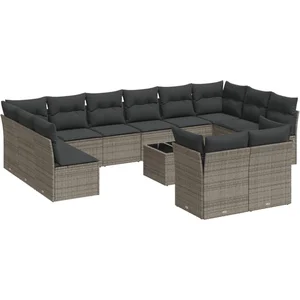 vidaXL Salon de jardin avec coussins 13 pcs gris résine tressée pas cher