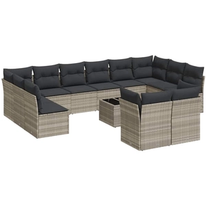 vidaXL Salon de jardin avec coussins 13 pcs gris clair résine tressée pas cher