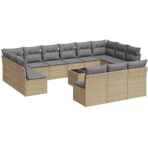 vidaXL Salon de jardin avec coussins 13 pcs beige résine tressée pas cher
