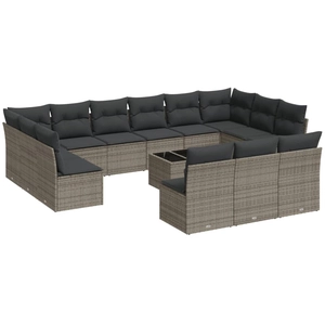 vidaXL Salon de jardin avec coussins 13 pcs gris résine tressée pas cher