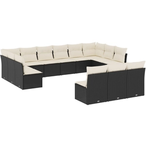 vidaXL Salon de jardin avec coussins 13 pcs noir résine tressée pas cher