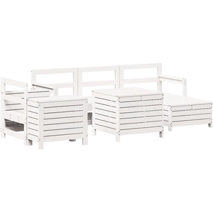 vidaXL Salon de jardin 7 pcs blanc bois de pin massif pas cher