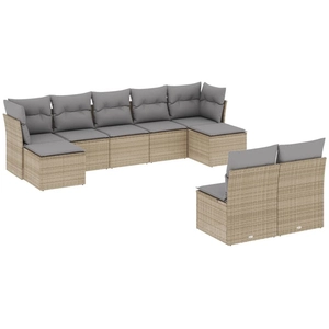 vidaXL Salon de jardin avec coussins 9 pcs beige résine tressée pas cher