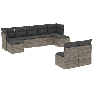 vidaXL Salon de jardin 9 pcs avec coussins gris résine tressée pas cher