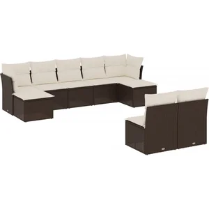 vidaXL Salon de jardin avec coussins 9 pcs marron résine tressée pas cher