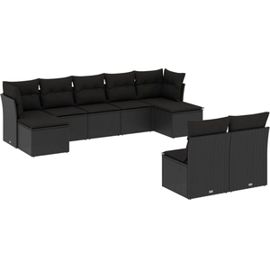 vidaXL Salon de jardin 10 pcs avec coussins noir résine tressée pas cher