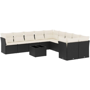 vidaXL Salon de jardin 11 pcs avec coussins noir résine tressée pas cher