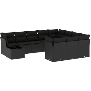 vidaXL Salon de jardin 11 pcs avec coussins noir résine tressée pas cher