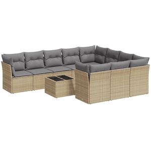 vidaXL Salon de jardin avec coussins 10 pcs beige résine tressée pas cher