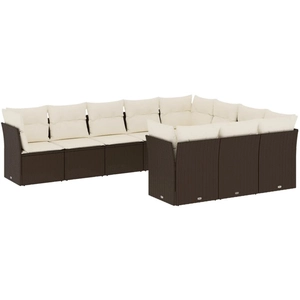 vidaXL Salon de jardin 10 pcs avec coussins marron résine tressée pas cher