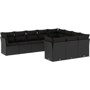vidaXL Salon de jardin 11 pcs avec coussins noir résine tressée pas cher