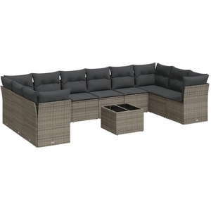 vidaXL Salon de jardin 11 pcs avec coussins gris résine tressée pas cher