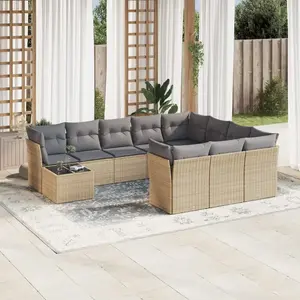 vidaXL Salon de jardin 11 pcs avec coussins beige résine tressée pas cher