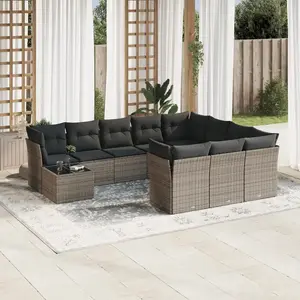 vidaXL Salon de jardin 11 pcs avec coussins gris résine tressée pas cher