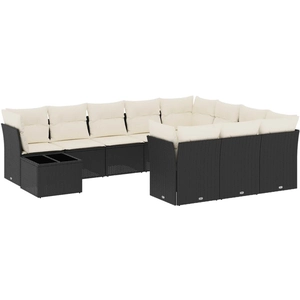 vidaXL Salon de jardin 11 pcs avec coussins noir résine tressée pas cher