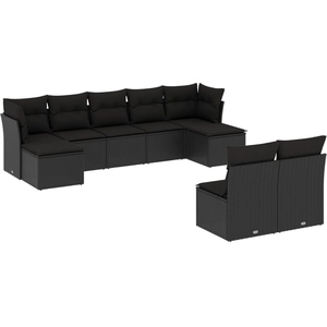vidaXL Salon de jardin 9 pcs avec coussins noir résine tressée pas cher