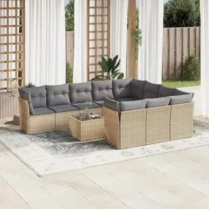 vidaXL Salon de jardin 11 pcs avec coussins beige résine tressée pas cher