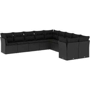 vidaXL Salon de jardin 10 pcs avec coussins noir résine tressée pas cher
