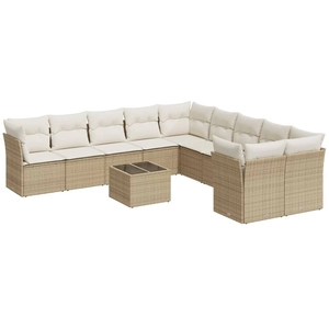 vidaXL Salon de jardin avec coussins 10 pcs beige résine tressée pas cher