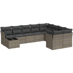 vidaXL Salon de jardin avec coussins 10 pcs gris résine tressée pas cher