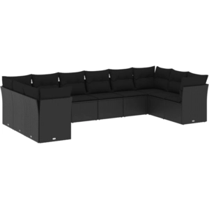 vidaXL Salon de jardin 10 pcs avec coussins noir résine tressée pas cher