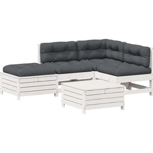 vidaXL Salon de jardin 5 pcs avec coussins blanc bois massif de pin pas cher