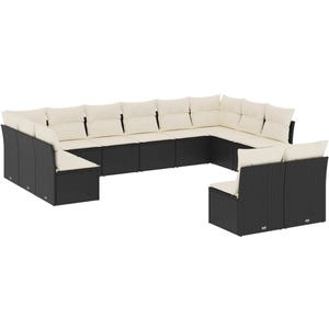 vidaXL Salon de jardin avec coussins 13 pcs noir résine tressée pas cher