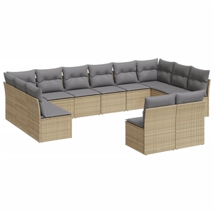 vidaXL Salon de jardin avec coussins 12 pcs beige résine tressée pas cher
