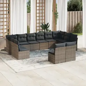 vidaXL Salon de jardin avec coussins 12 pcs gris résine tressée pas cher