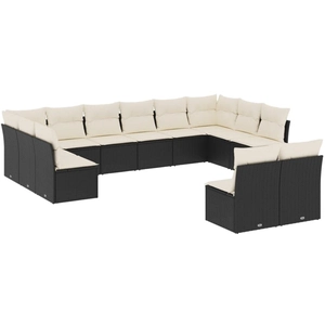vidaXL Salon de jardin 12 pcs avec coussins noir résine tressée pas cher