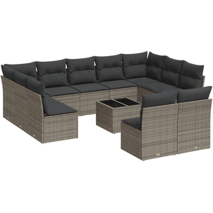 vidaXL Salon de jardin 11 pcs avec coussins gris résine tressée pas cher