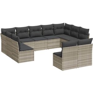vidaXL Salon de jardin 11 pcs avec coussins gris clair résine tressée pas cher