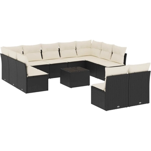 vidaXL Salon de jardin 11 pcs avec coussins noir résine tressée pas cher