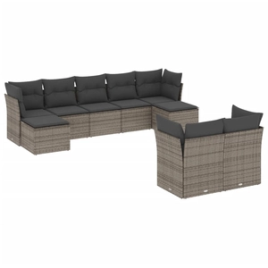 vidaXL Salon de jardin avec coussins 10 pcs gris résine tressée pas cher