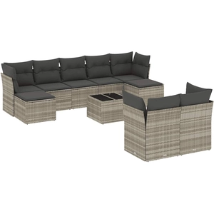 vidaXL Salon de jardin avec coussins 10 pcs gris clair résine tressée pas cher