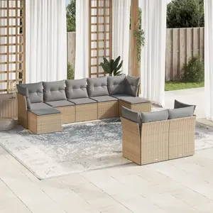 vidaXL Salon de jardin avec coussins 9 pcs beige résine tressée pas cher