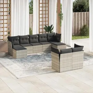 vidaXL Salon de jardin 9 pcs avec coussins gris clair résine tressée pas cher