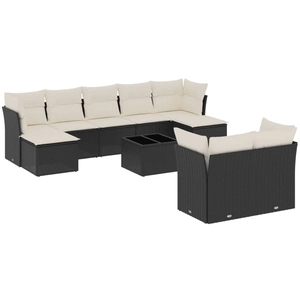 vidaXL Salon de jardin 9 pcs avec coussins noir résine tressée pas cher
