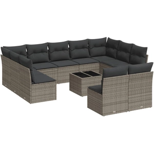 vidaXL Salon de jardin avec coussins 12 pcs gris résine tressée pas cher