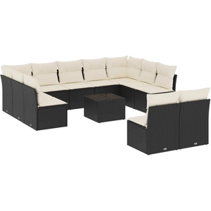 vidaXL Salon de jardin 12 pcs avec coussins noir résine tressée pas cher