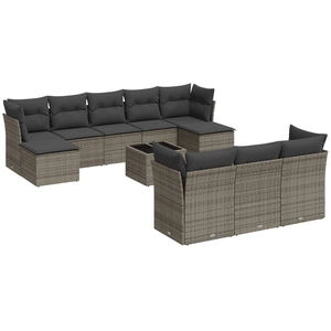 vidaXL Salon de jardin avec coussins 10 pcs gris résine tressée pas cher