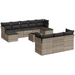 vidaXL Salon de jardin avec coussins 10 pcs gris clair résine tressée pas cher