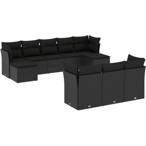 Comparateur de prix : vidaXL Salon de jardin 11 pcs avec coussins noir résine tressée