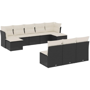 vidaXL Salon de jardin 11 pcs avec coussins noir résine tressée pas cher