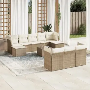 vidaXL Salon de jardin 11 pcs avec coussins beige résine tressée pas cher