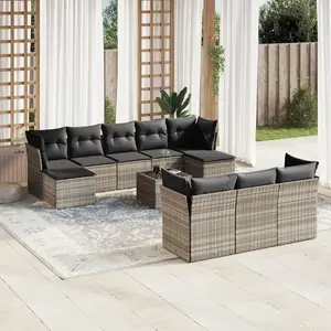 vidaXL Salon de jardin 11 pcs avec coussins gris clair résine tressée pas cher