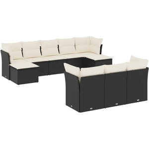 vidaXL Salon de jardin 11 pcs avec coussins noir résine tressée pas cher