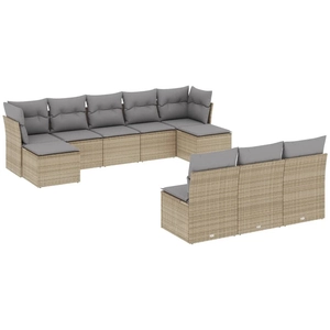 vidaXL Salon de jardin avec coussins 10 pcs beige résine tressée pas cher