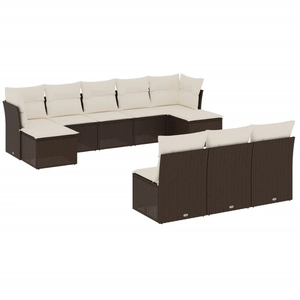 vidaXL Salon de jardin 10 pcs avec coussins marron résine tressée pas cher