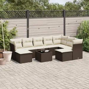 vidaXL - 10-delige - Loungeset - met - kussens - poly - rattan - bruin pas cher
